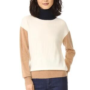 Demylee Jet Ivory Navy Tan Colorblock Sweater Wool Turtleneck Women's Size Small